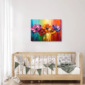 Obraz na szkle - Pięć kolorowych kwiatów (70x50 cm)