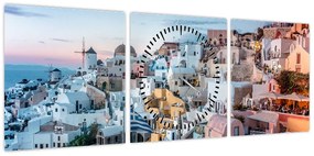 Obraz - Zmierzch na Santorini (z zegarem) (90x30 cm)