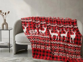 Świąteczny mikropluszowy koc NORDIC DEERS, czerwony Rozmiar: 200 x 220 cm
