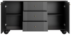 Komoda z szufladami Vesper 160 cm - czarny / złote uchwyty / nogi kule