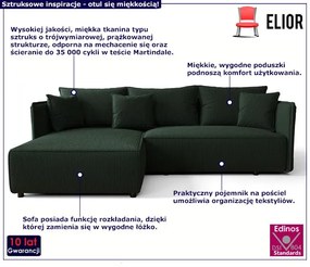 Zielony nowoczesny sztruksowy narożnik rozkładany W6-G74