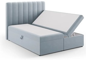 Jasnoniebieskie łóżko boxspring ze schowkiem 160x200 cm Gina – Milo Casa
