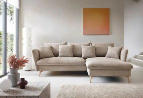 Sztruksowa kanapa narożna rozkładana cappuccino L7-F96