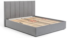 Szare tapicerowane łóżko dwuosobowe ze schowkiem i stelażem 160x200 cm Thessa Bold Line – Bonami Selection