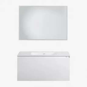 Zestaw Wiszących Mebli Łazienkowych Zintegrowany Z Umywalką Macrae Biała & Prostokątna Lampa Led I Przeciwmgielna 100x70 Cm Riben & Bez Kranu & Ș -