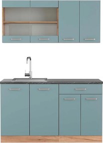 Pojedyncza kuchnia niebiesko-szary/złoty dąb 140x60x81.6 r-line