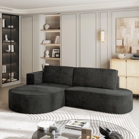 Masseno Narożnik CORTIO z funkcją spania i pojemnikiem na pościel Narozniki L, Rozkładana sofa - Czarny, MONOLITH 95
