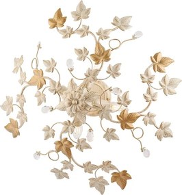 Edera lampa sufitowa z lakierowanego żelaza w kolorze kości słoniowej, dekor stare złoto i kryształki, klasyczny styl, 4 światła, Ø60 cm