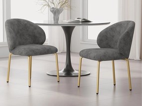 Zestaw 2 Krzeseł z tkaniny chenille - złocone metalowe nogi - krzesło do toaletki - krzesło do jadalni - Szary