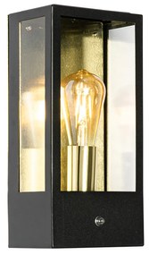 Lampa ścienna zewnętrzna czarna ze złotym czujnikiem zmierzchu - Rotterdam