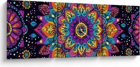 Obraz - Kalejdoskopowa mandala (z zegarem) (90x30 cm)