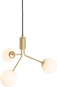 Lampa wisząca w stylu art deco złota z opalowym szkłem 3-światłowa - Coby