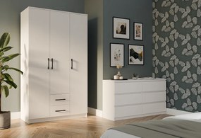 Szafa Romana120|  Biała | 120x54x205 cm | 3-drzwiowa szafa z szufladami