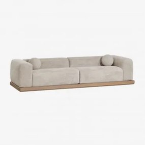 Sofa 4-osobowy Tapicerowany, Pakowany Próżniowo, Z Podstawą Z Drewna Akacjowego Angelan Włosy Syntetyczne Kremowo-beżowe - Sklum