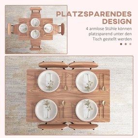 HOMCOM Zestaw stolik stołowy z krzesłami do jadalni, design przemysłowy, 110 cm x 70 cm x 75 cm, Brąz