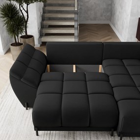 Masseno Narożnik VESTANO  z funkcją spania i pojemnikiem na pościel Narozniki L, Rozkładana sofa - Czarny, MATT VELVET 99