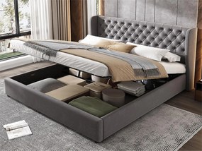 Łóżko tapicerowane welurowe 160x200cm z stelażem na listwach - Szare