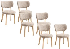 Zestaw 6 krzeseł z tkaniny z bukli i drewna kauczukowca - Taupe - TORIEL