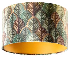 Abażur welurowy z wzorem liści i złotym wnętrzem 35/35/20