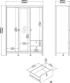 Trzydrzwiowa szafa z lustrem i szufladami Madrid, kaszmir mat