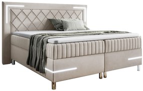 Kremowe łóżko kontynentalne z pojemnikiem i LED 5 rozmiarów M5-C97