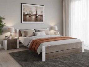 Łóżko IKAROS DOUBLE 180 x 200 cm, biały/dąb truflowy Stelaż: Ze stelażem listwowym rolowanym elastycznym, Materac: Materac Deluxe 10 cm