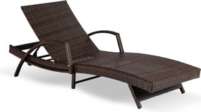 Leżanka ogrodowa z regulowanym oparciem Vibe, brązowy technorattan, beżowa poduszka