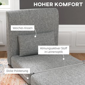 HOMCOM Fotel-sypialnia, materac dla gości, trzykrotnie składany, kompaktowy, z metalową ramą, 80x75x74 cm, Szary