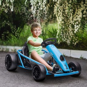 HOMCOM Elektryczny Gokart dla Dzieci z Funkcją Driftu, Klakson, Muzyka, Pas Bezpieczeństwa, Miękki Start, Niebieski/Czarny