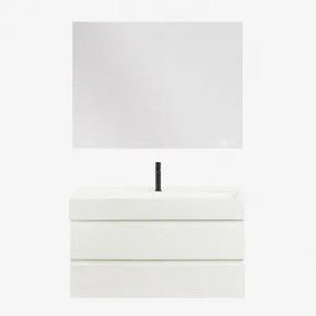 Zestaw Wiszących Mebli Łazienkowych Z Drewna I Forniru Jesionowego Zintegrowany Z Umywalką Ona Biała & Prostokątny - Sklum