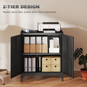 HOMCOM Szafa biurowa metalowa, zamykane drzwi, komoda biurowa, 2-poziomowe wykonanie, czarna