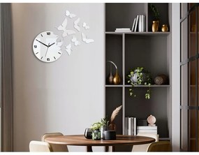 Zegar ścienny nowoczesny do salonu lub sypialni akrylowy biały z motylami