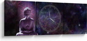 Obraz - Budda z kwiatami życia (z zegarem) (90x30 cm)
