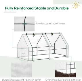 Outsunny Mini szklarnia tunelowa z 2 zamykanymi drzwiami suwakowymi wytrzymała folia i metalowa rama 18x1x1m Biały | Aosom PL
