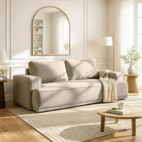 Sofa z Funkcją Spania CAMELIA Kremowa Boucle Nowoczesna