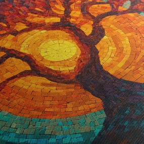 Obraz - Drzewo życia i słońce w mozaice (z zegarem) (90x30 cm)