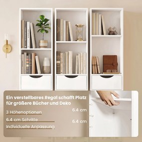 HOMCOM Regał na książki z 2 szufladami, wąska szafka z 3 otwartymi półkami, do biura, sypialni 30x24x158cm Biały | Aosom PL