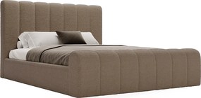 Emporius Valetta łóżko dwuosobowe 140x200 - wyoski przód, pojemnik, tkanina boucle - łóżko sypialniane w nowoczesnym stylu - brązowy (Anthology 5)