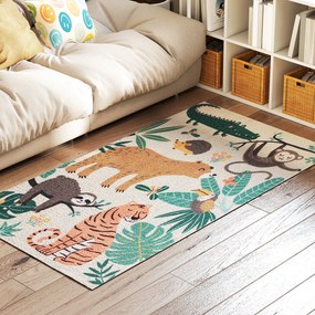 HOMCOM Dywan fleece z dżunglowym wzorem, łatwy w pielęgnacji, Kremowy+Wielokolorowy