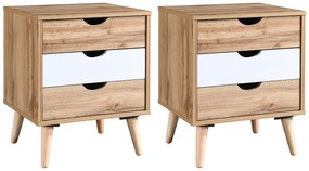 Zestaw 2 szafek nocnych z 3 szufladami - Naturalny i biały - LURVIA