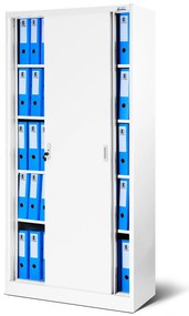 Biurowa szafa metalowa z drzwiami przesuwnymi KUBA, 900 x 1850 x 400 mm, biała