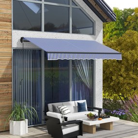 Outsunny Markiza przeciwsłoneczna Markiza Tarasowa, w tym Korba Ręczna, odporna na warunki atmosferyczne, 247 cm x 295 cm, Niebieski + Biały