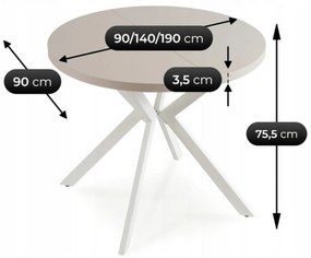 Stół Okrągły Rozkładany LUGO 90-190 cm Kaszmir/Biały Nowoczesny