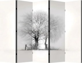 Parawan pokojowy 5-częściowy 225x172 Dwustronny dekoracyjny skandynawski minimalistyczny Szary Zimowe Drzewa We Mgle