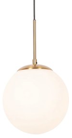 Lampa wisząca w stylu art deco złota z opalowym szkłem - FloreDesignerski Oswietlenie wewnetrzne