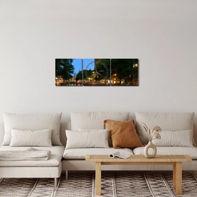 Obraz nocnego historycznego miasta (z zegarem) (90x30 cm)
