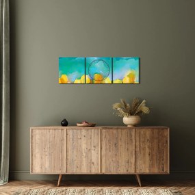 Obraz żółtych tulipanów (z zegarem) (90x30 cm)