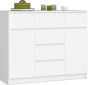 Komoda AKORD K017 Biała 120 cm 2 drzwi 6 szuflad kolor Biały mat 4 półki 120x40x99 cm