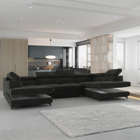 Masseno Narożnik VINTESSA z funkcją spania i pojemnikiem na pościel Narozniki U, Rozkładana sofa - Czarny, MONOLITH 95