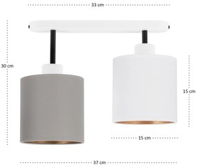 Lampa sufitowa biała dwupunktowy spot z szaro-białymi abażurami C-3306